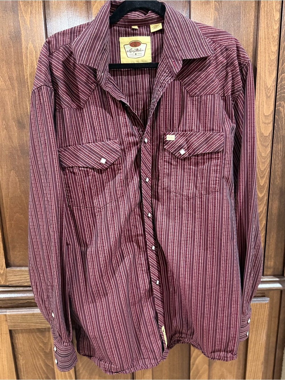 Larry Mahan Burgundy Striped Western Button-Down Shirt
